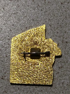Old Soviet slogan badge reverse and fastening