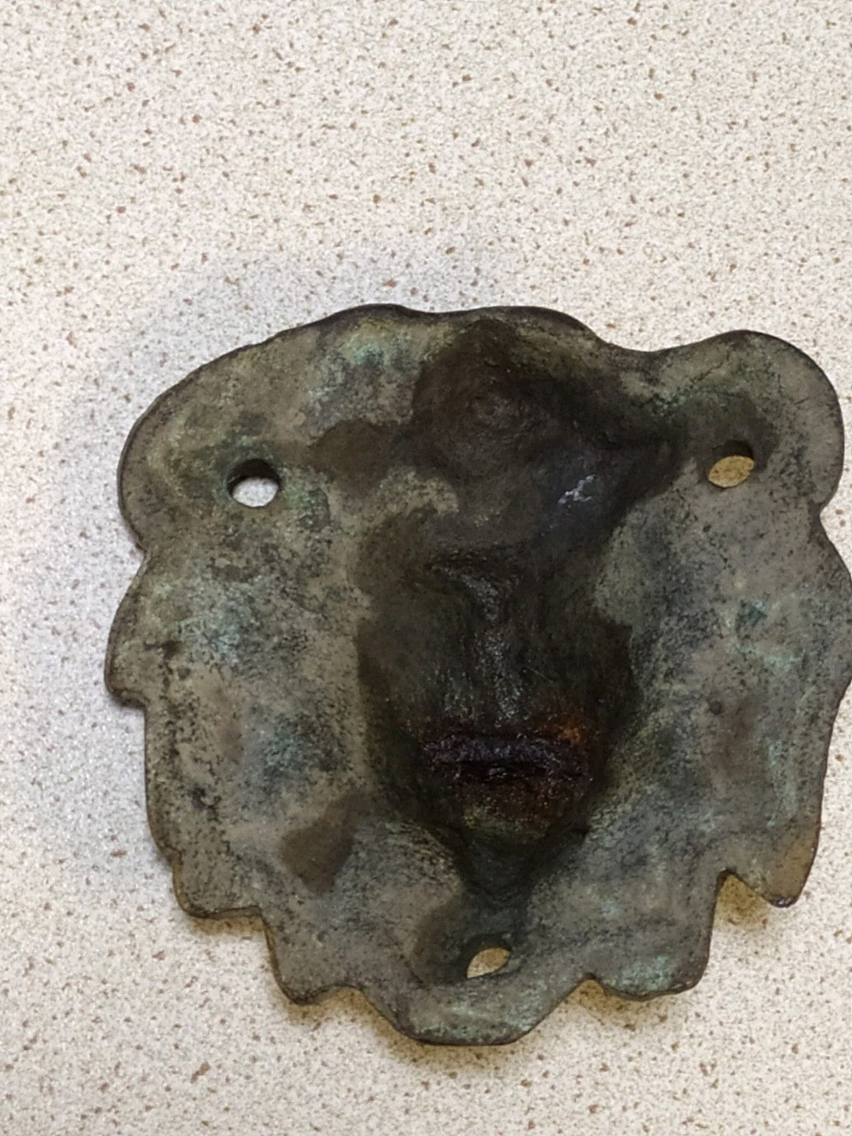 Cast bronze lion head plaque with iron mounting pin remnants in the mouth – detail 8