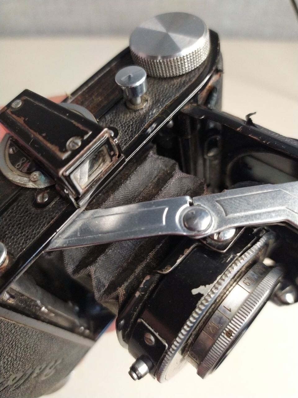 Balda Baldini folding camera with E. Ludwig Meritar 50mm f/2.9 lens, opened