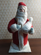 Vintage Soviet Father Frost figurine hand-painted face and pressed cotton beard