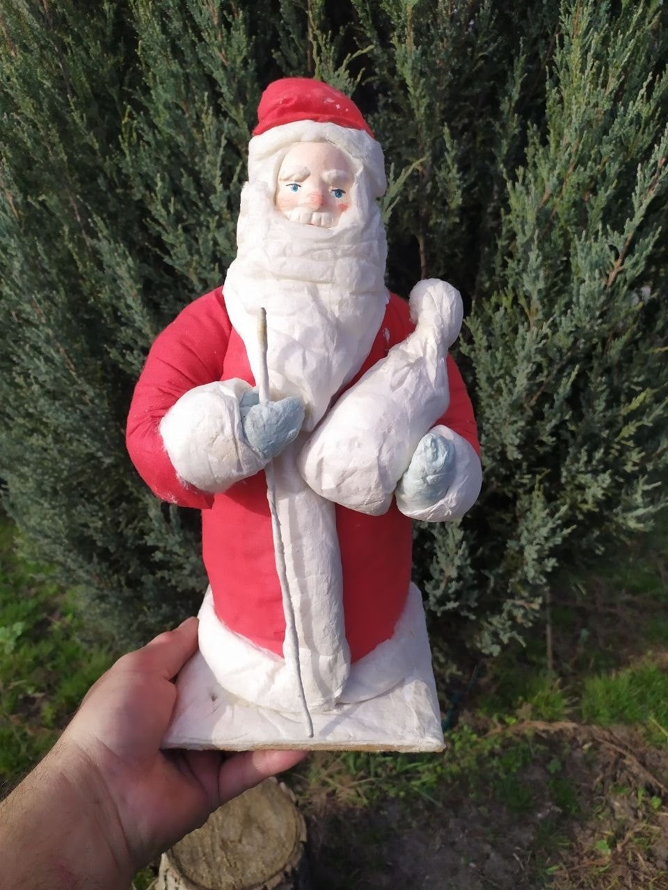 Soviet Ded Moroz decoration wooden base with partially legible factory ink stamp – detail 6