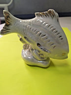Dulevo porcelain carp figurine with luster glaze, dated 1957