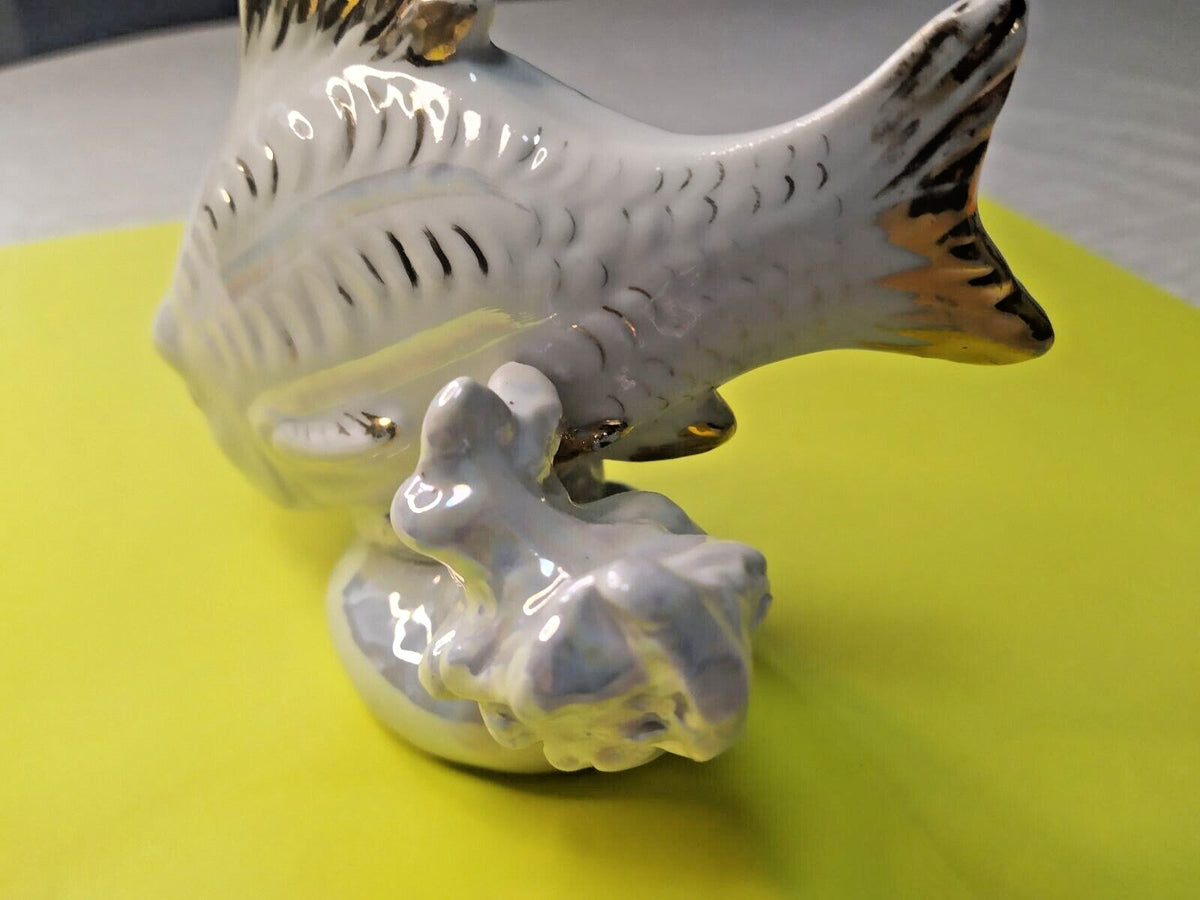 Vintage USSR lusterware carp with gold highlights on fins