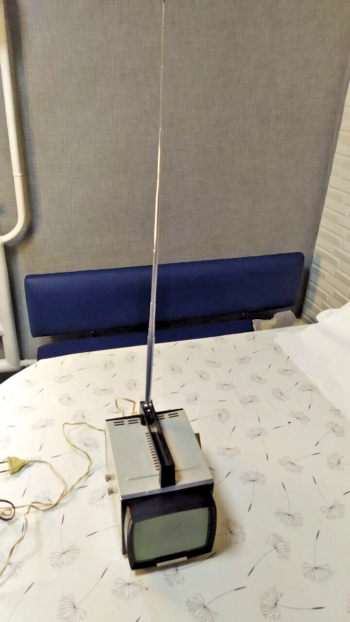 Telescopic antenna and handle on a vintage Soviet portable TV – detail 13