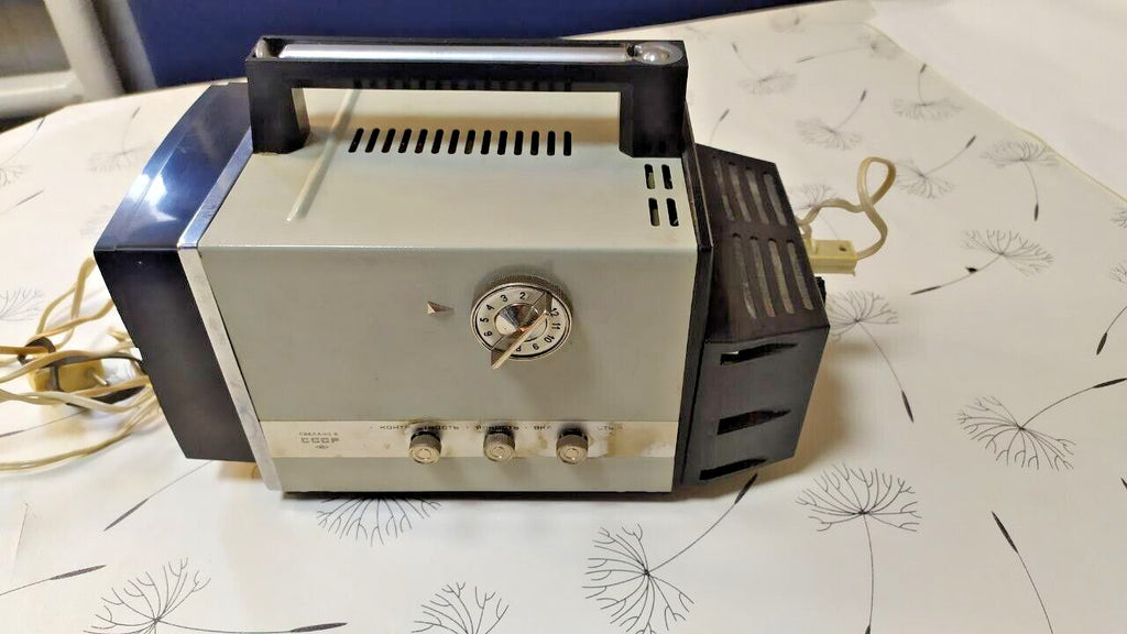 Telescopic antenna and handle on a vintage Soviet portable TV