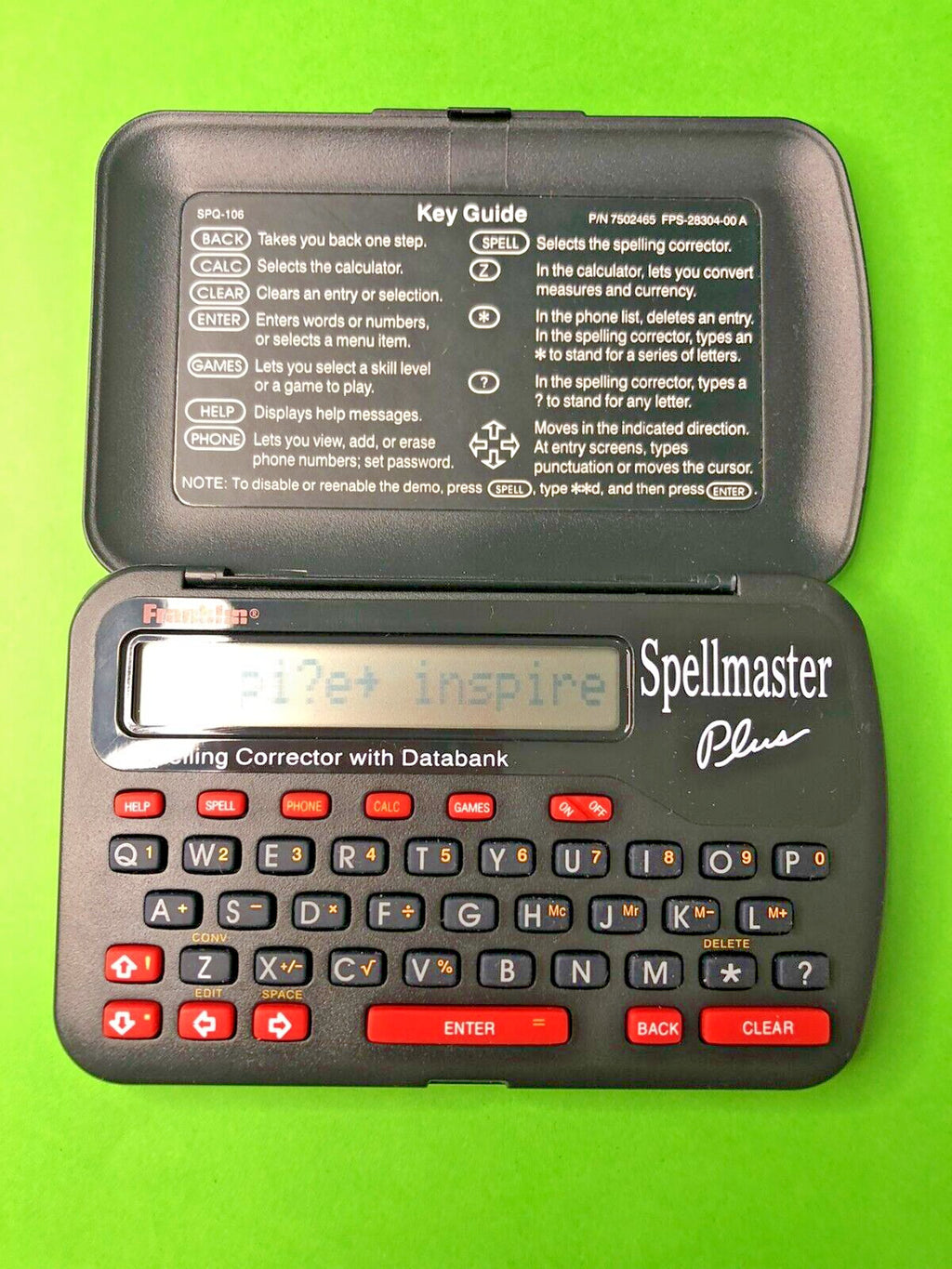 Pocket spelling corrector, organizer and calculator with user manual