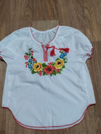 Ukrainian embroidered blouse neckline with red tassels and cross-stitch – detail 5