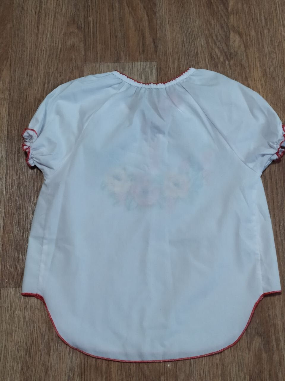 Ukrainian embroidered blouse neckline with red tassels and cross-stitch – detail 8