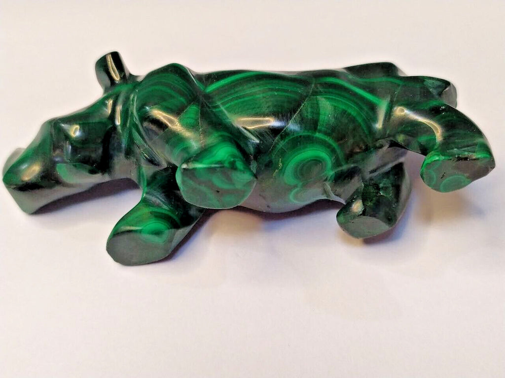 Malachite animal carving of a rhino in side view – detail 11