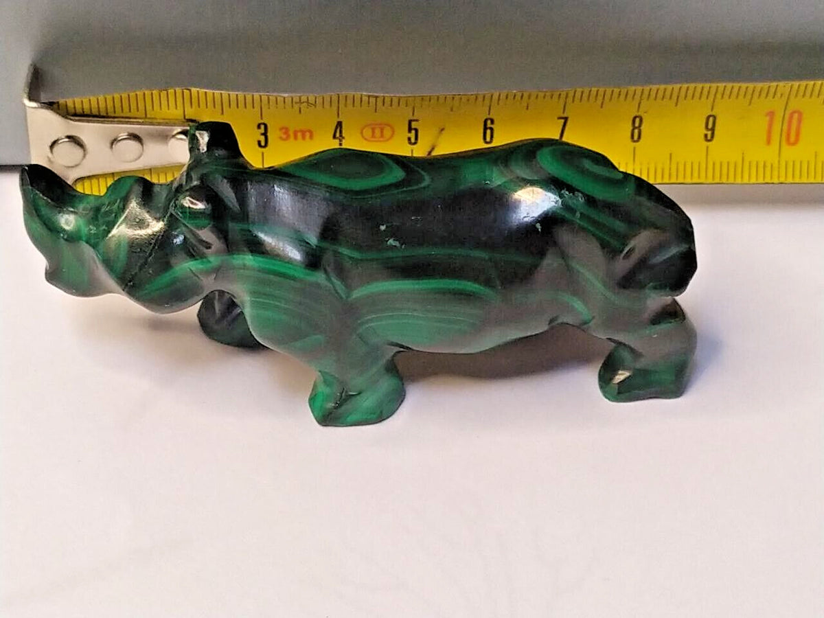 Malachite animal carving of a rhino in side view – detail 14