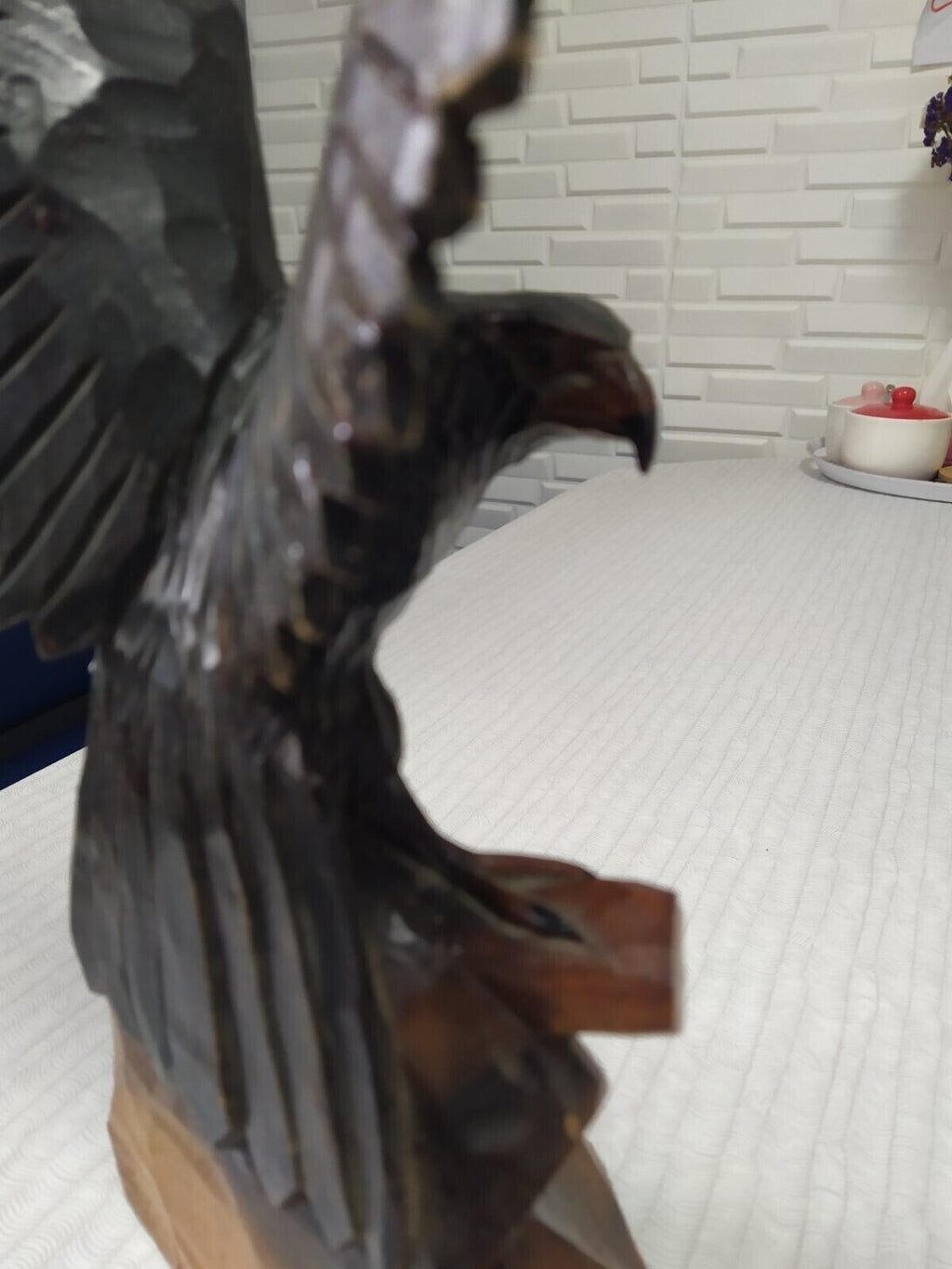 Wooden eagle figurine dark brown wings and light amber base – detail 14