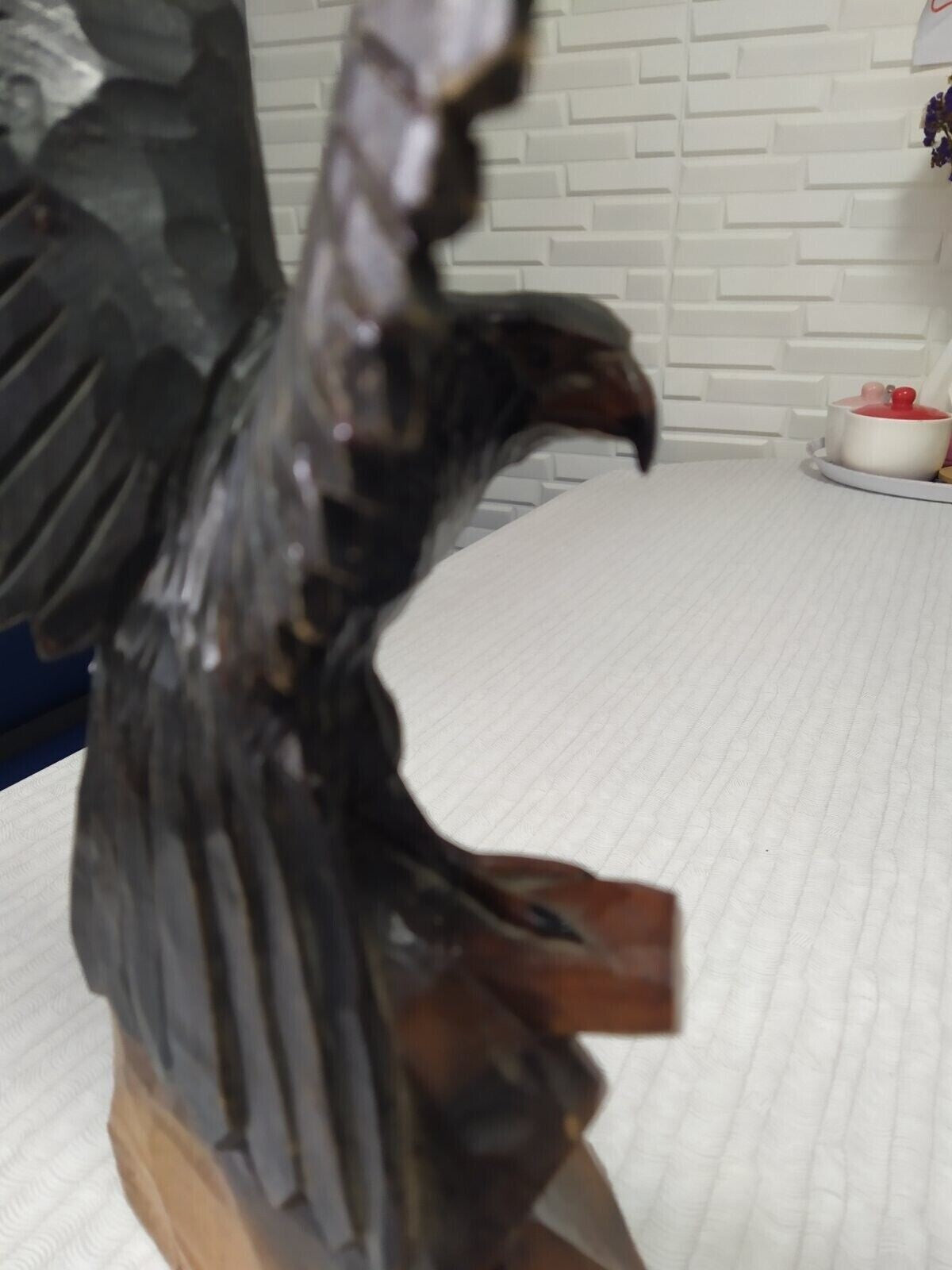 Wooden eagle figurine dark brown wings and light amber base – detail 14