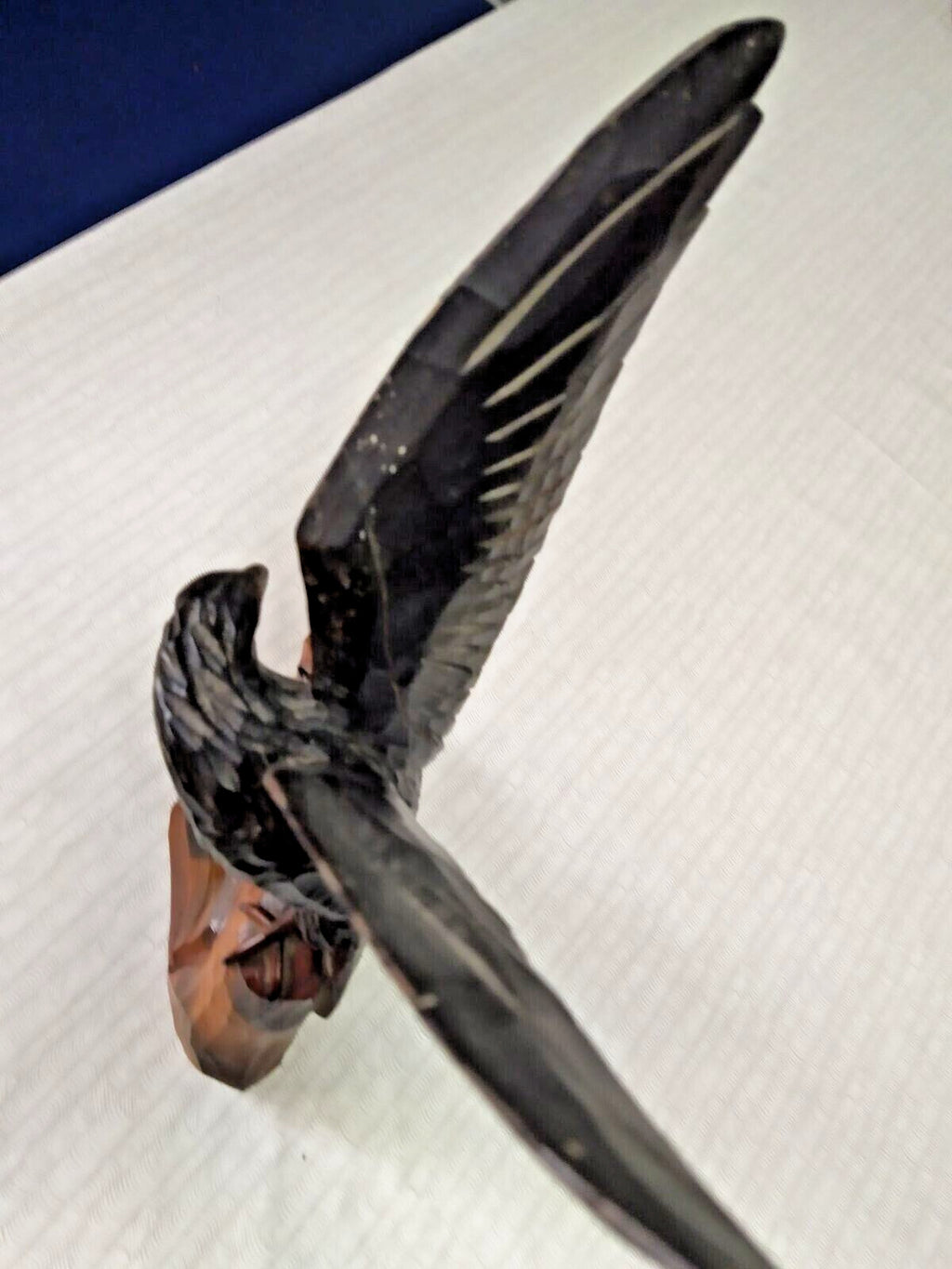 Wooden eagle figurine dark brown wings and light amber base – detail 8
