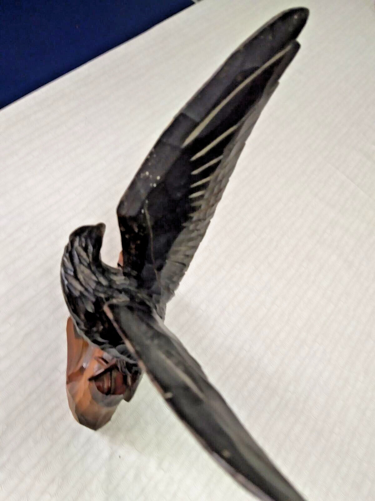 Wooden eagle figurine dark brown wings and light amber base – detail 8