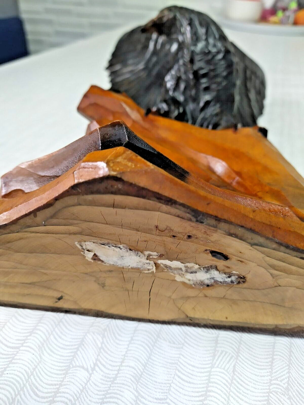 Vintage wood carving faceted feather detail close-up – detail 9