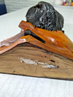 Vintage wood carving faceted feather detail close-up – detail 9