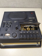 Vintage Soviet cassette recorder with level meter and sliders