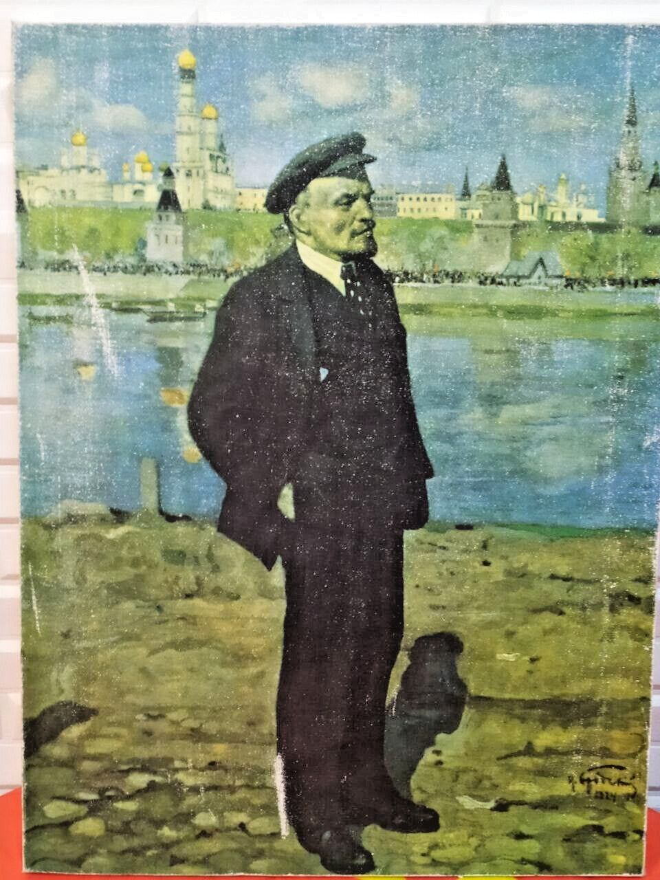 Soviet canvas reproduction of Brodsky painting stretched over a wooden frame