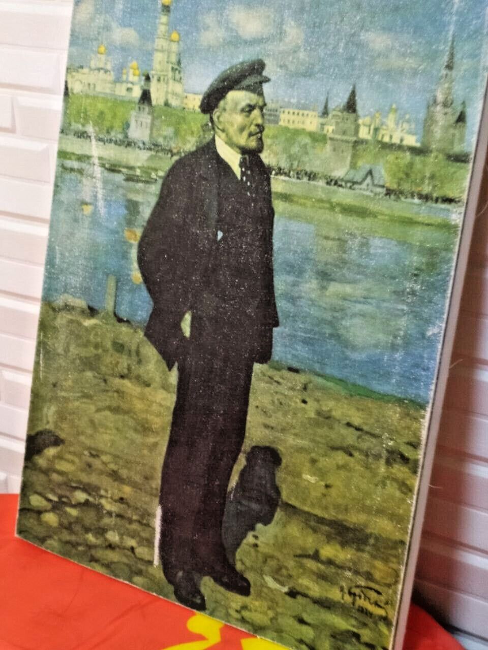 Back of the USSR Lenin canvas print with original factory stamps and labels