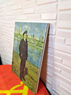 Socialist Realism wall art print with visible scuffs and minor paint loss