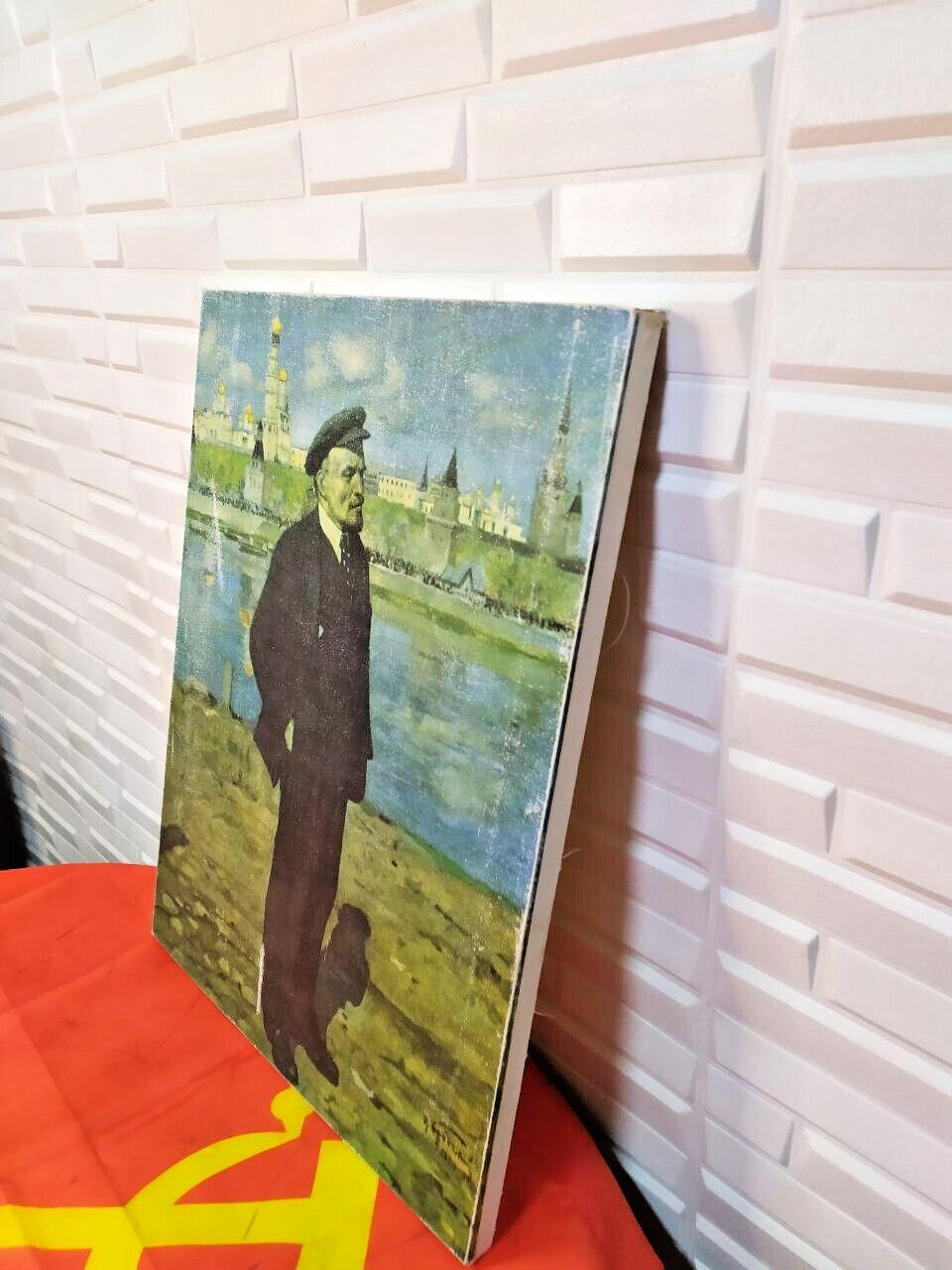 Socialist Realism wall art print with visible scuffs and minor paint loss