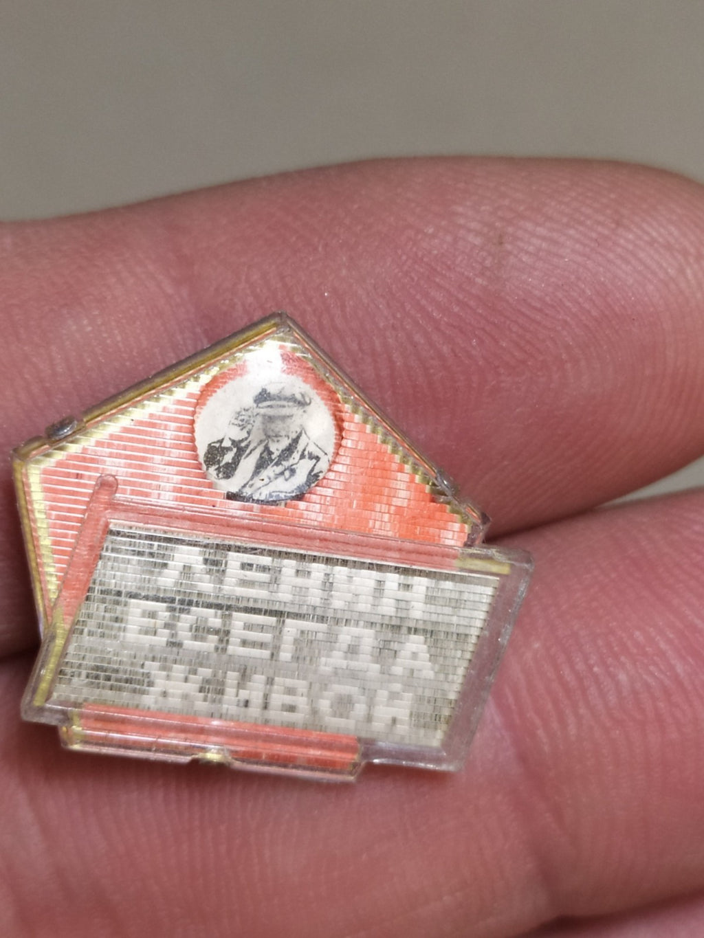 Old Soviet lenticular pin reverse and fastening