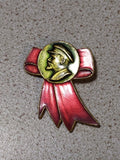 Vintage Lenin pin: Soviet USSR enamel badge with profile portrait and red ribbon bow