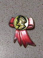Vintage Lenin pin: Soviet USSR enamel badge with profile portrait and red ribbon bow