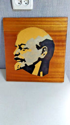 Lenin marquetry portrait close-up of inlaid wood veneers – detail 5