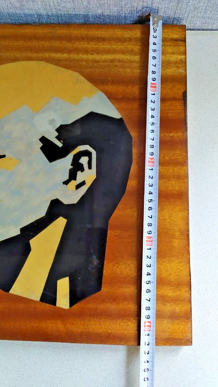 Reverse side of the Lenin intarsia panel with raw wood base – detail 7