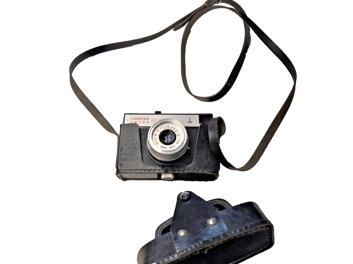Vintage Smena 8M camera with original black leatherette case and strap