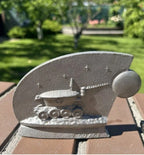 Soviet space memorabilia Lunokhod-1 cast metal desk organizer with moon rover relief