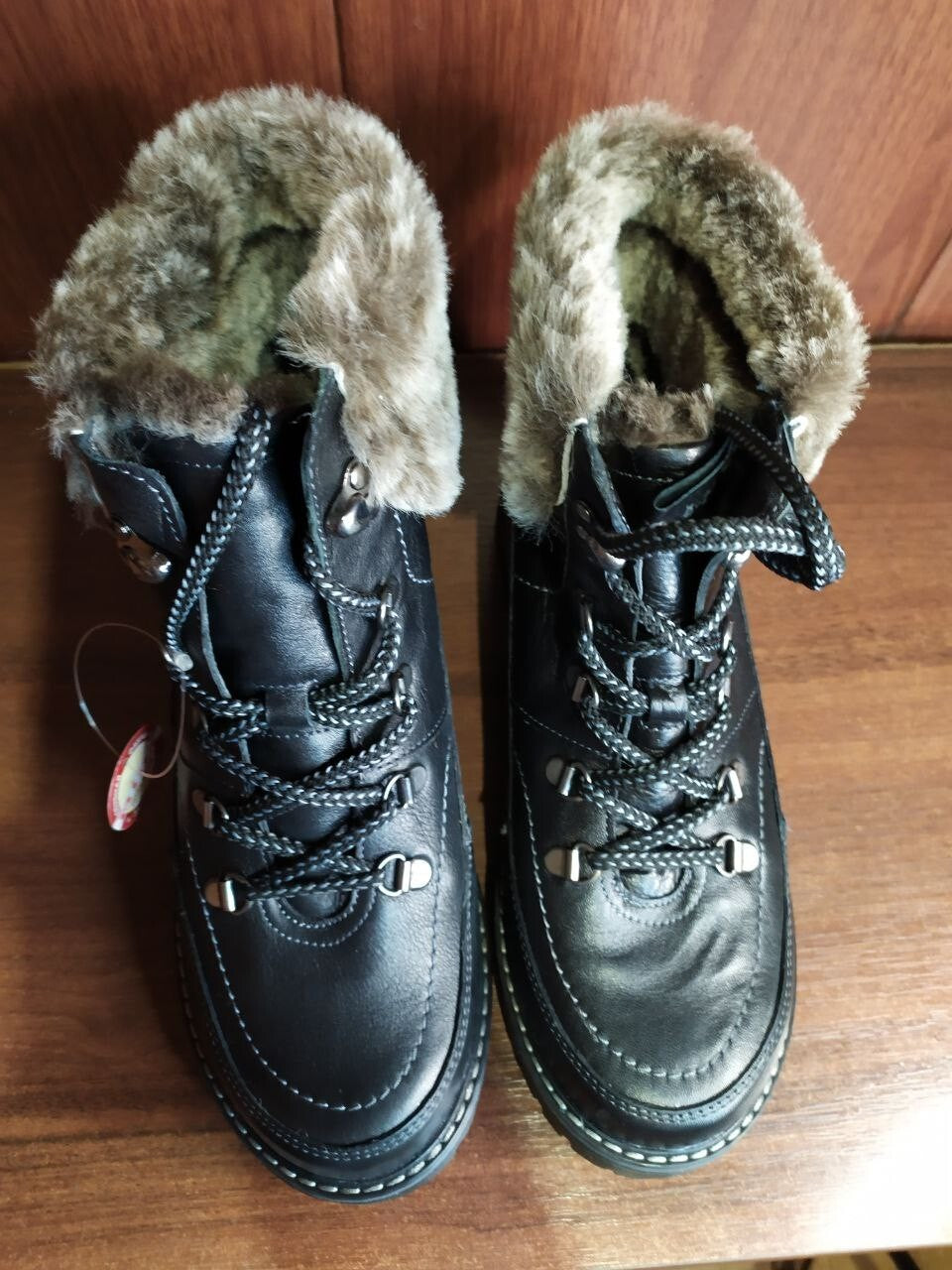 MIDA women's black genuine leather winter boots with faux fur lining, size EU 40