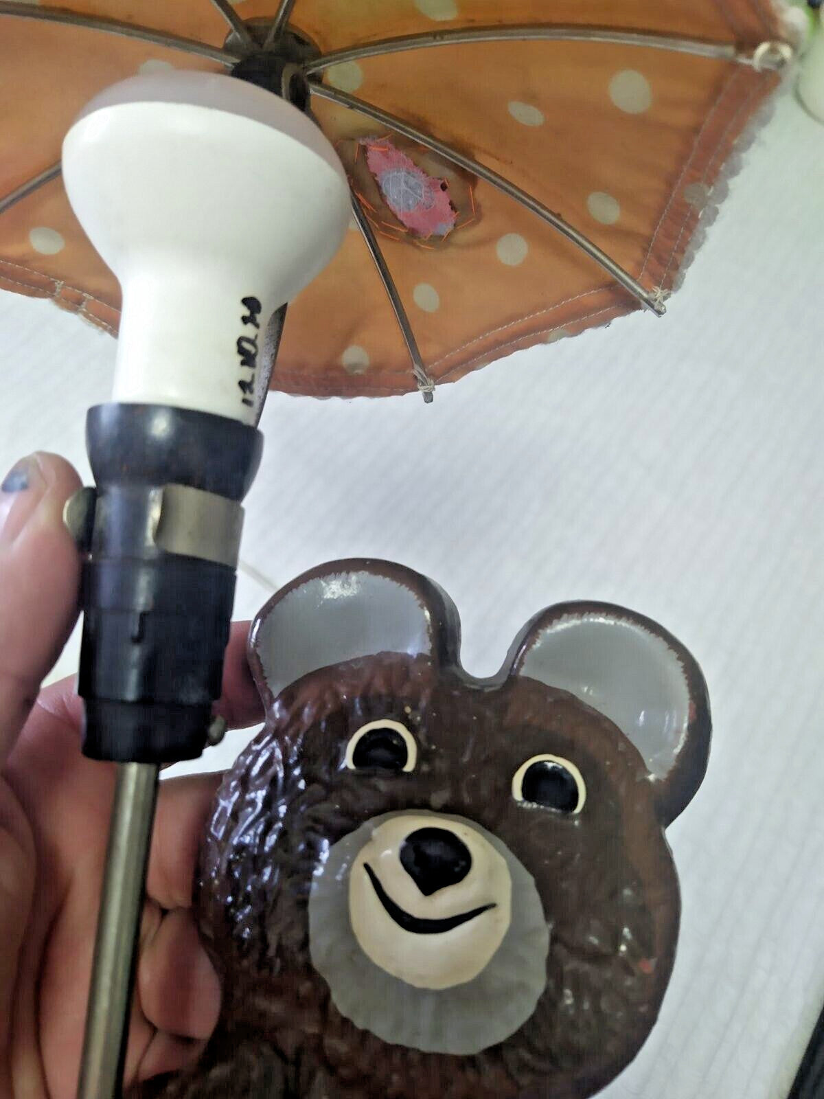 Vintage Soviet lamp with Misha bear lit up, showing the warm glow – detail 11