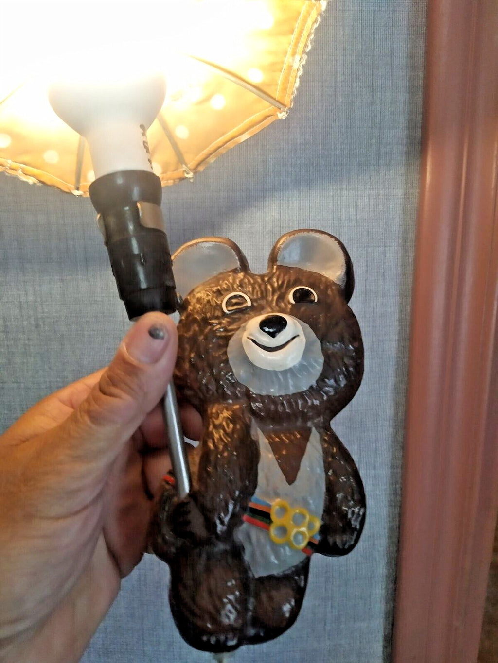 Olympic Misha bear with textured fur body and Olympic ring belt