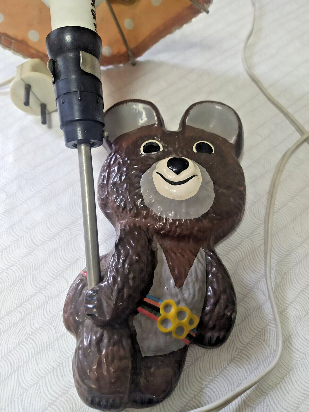 Vintage Soviet lamp with Misha bear lit up, showing the warm glow – detail 5