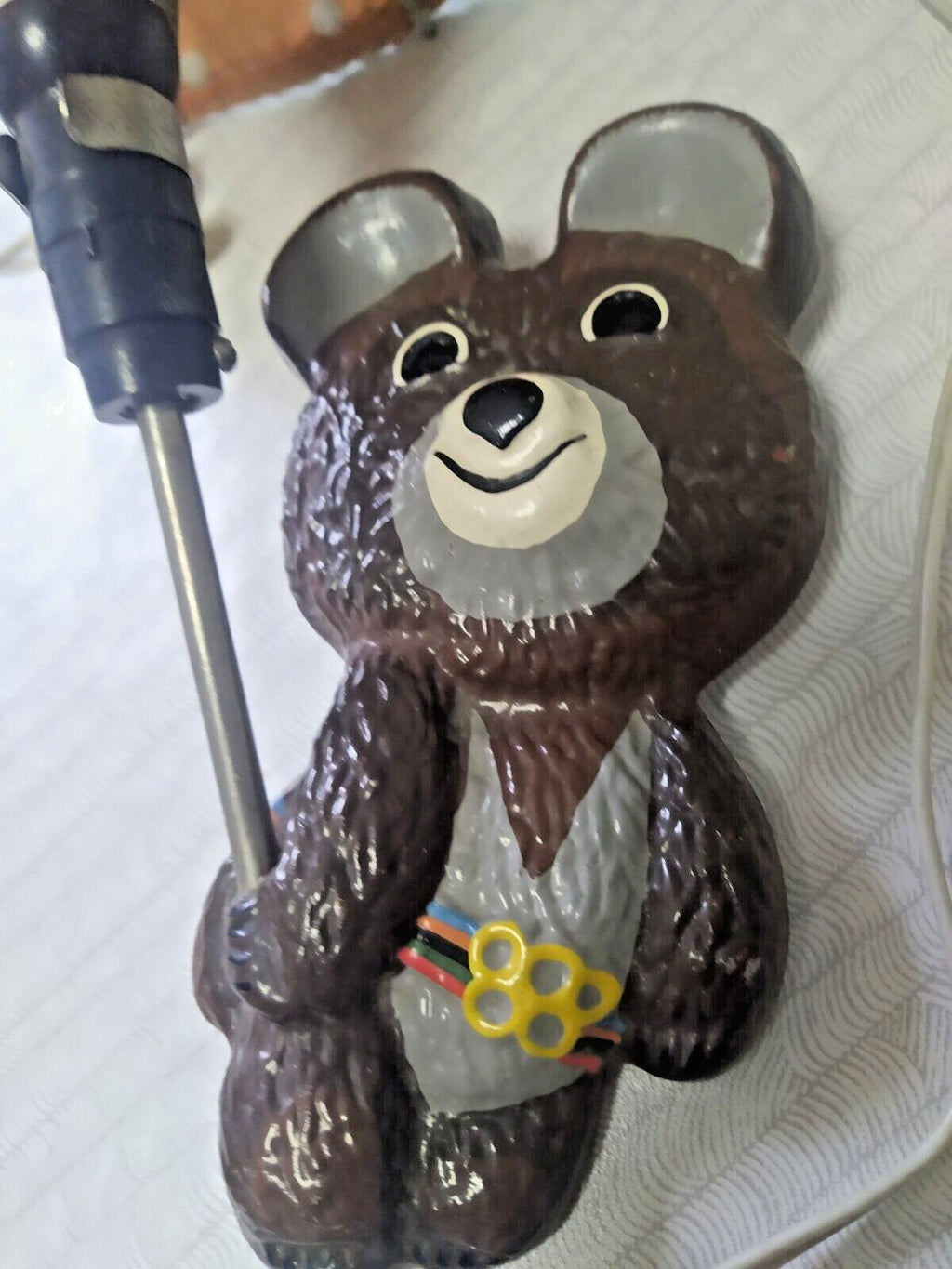 Olympic Misha bear with textured fur body and Olympic ring belt – detail 6