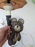 Vintage Soviet lamp with Misha bear lit up, showing the warm glow – detail 8