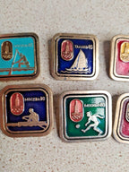 Reverse of Soviet Olympic enamel pins with safety pin clasps – detail 10