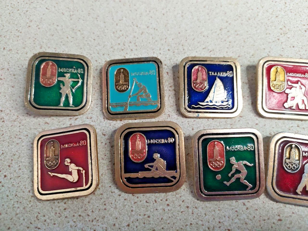 Vintage USSR Olympic badges archery, boxing, fencing and football – detail 6