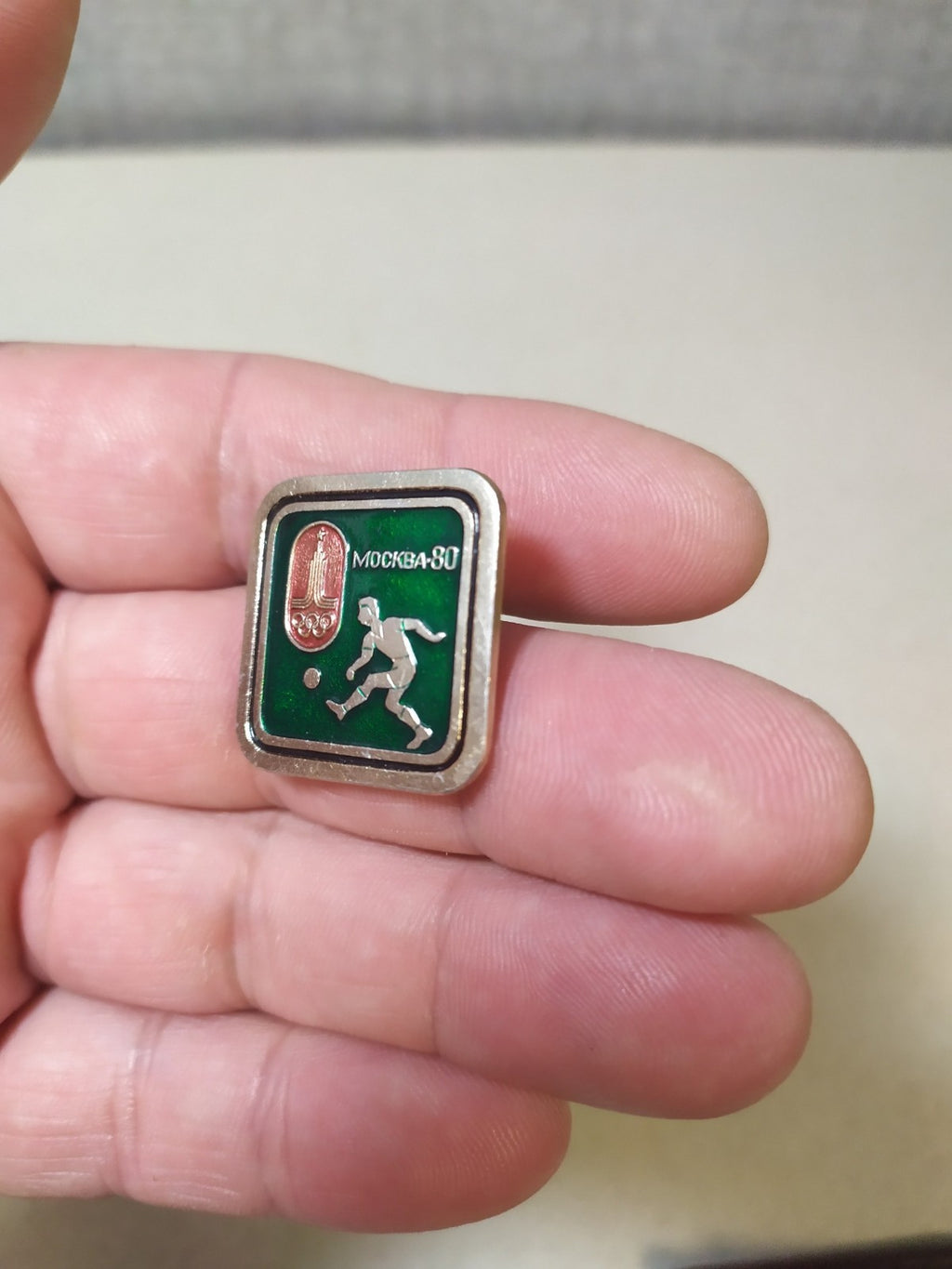Soviet football Olympic pin, front view