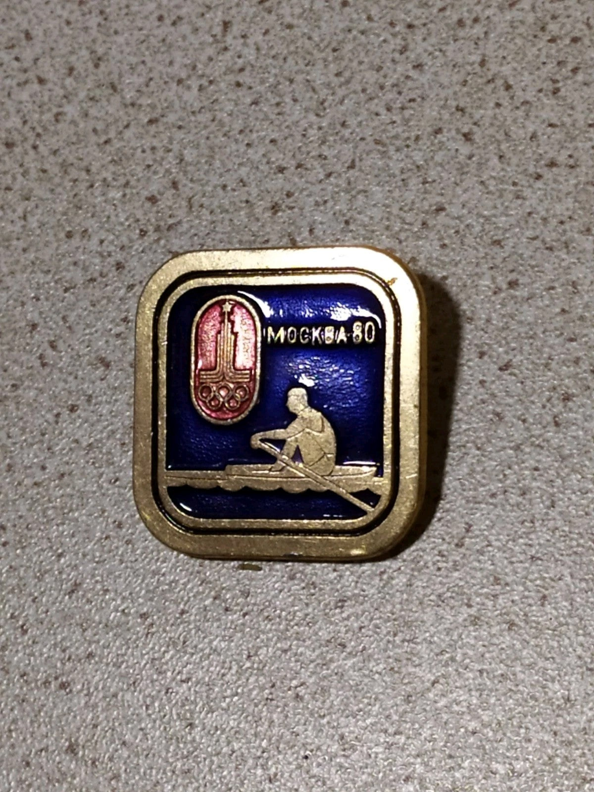 USSR sport enamel badge for Moscow 80, close-up