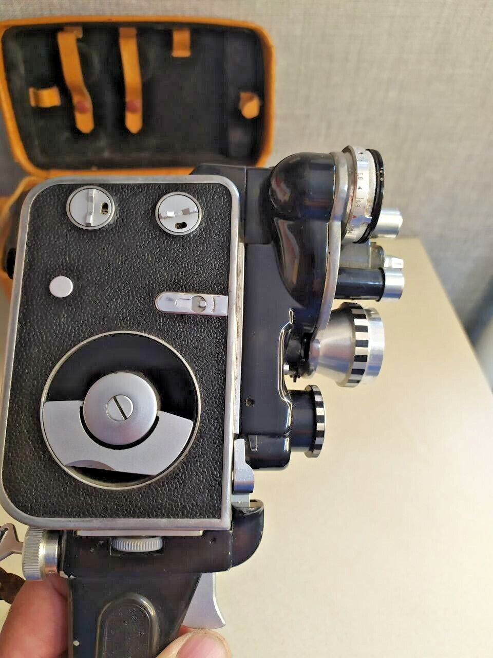 Vintage 8mm movie camera with original leather hard case