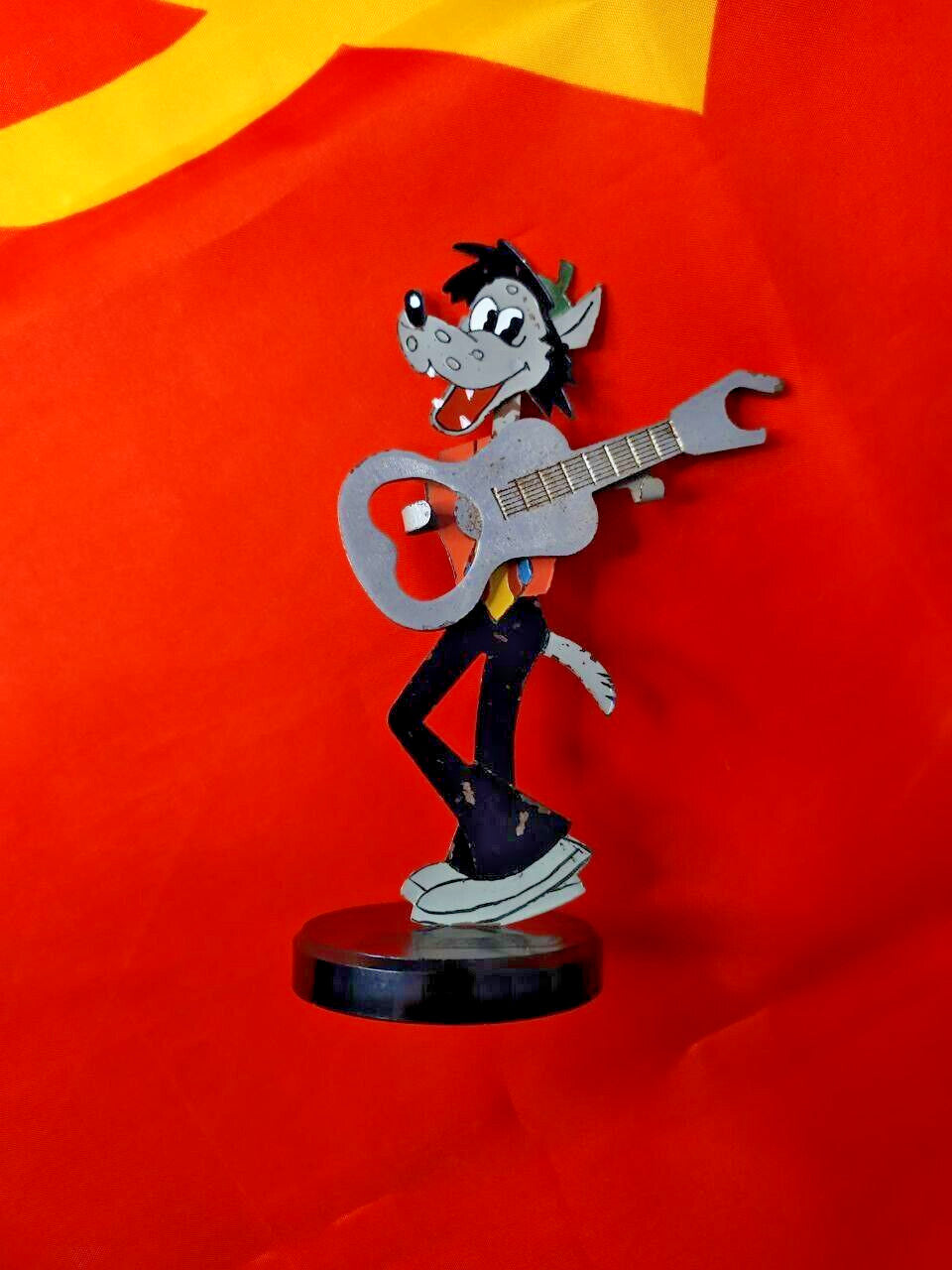Soviet era collectible Wolf figurine with removable guitar bottle opener