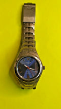 OMAX Crystal men's quartz watch with blue sunburst dial and steel bracelet