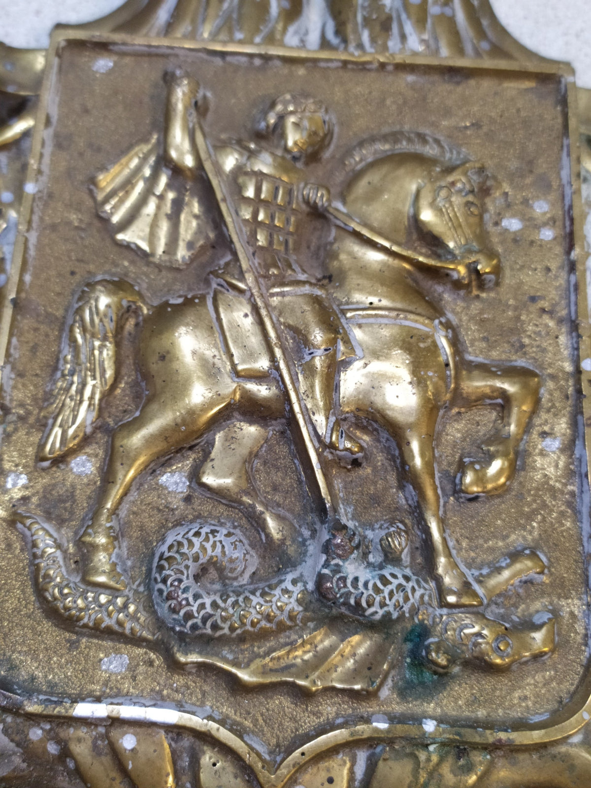 Massive Antique Russian Imperial Brass Double-Headed Eagle Coat of Arms Wall Plaque — 40cm, 7kg
