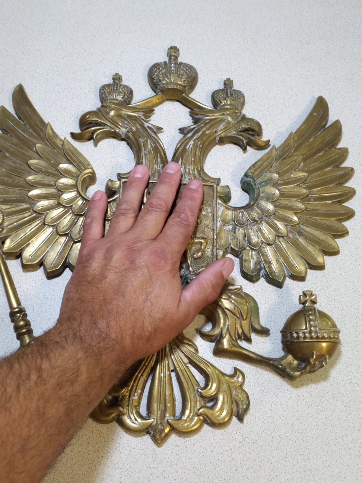 Massive Antique Russian Imperial Brass Double-Headed Eagle Coat of Arms Wall Plaque — 40cm, 7kg