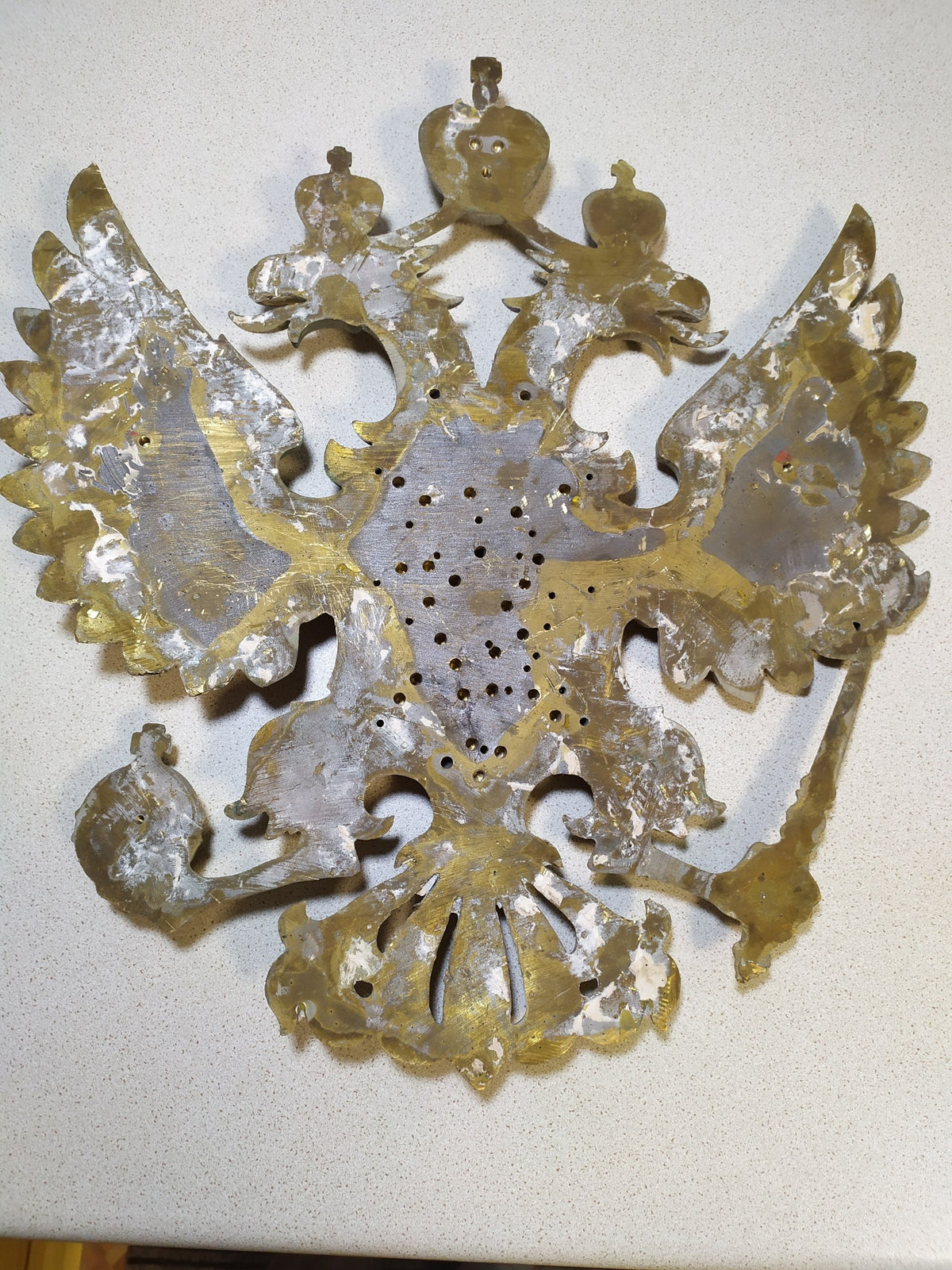 Massive Antique Russian Imperial Brass Double-Headed Eagle Coat of Arms Wall Plaque — 40cm, 7kg