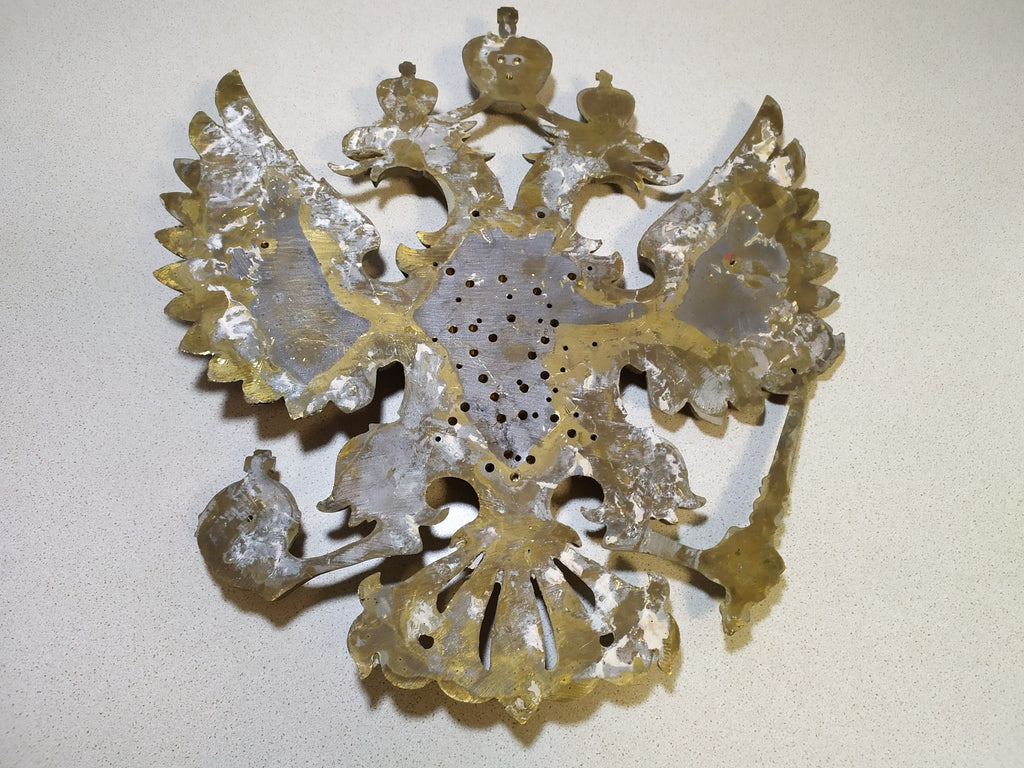Massive Antique Russian Imperial Brass Double-Headed Eagle Coat of Arms Wall Plaque — 40cm, 7kg