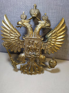Massive Antique Russian Imperial Brass Double-Headed Eagle Coat of Arms Wall Plaque — 40cm, 7kg